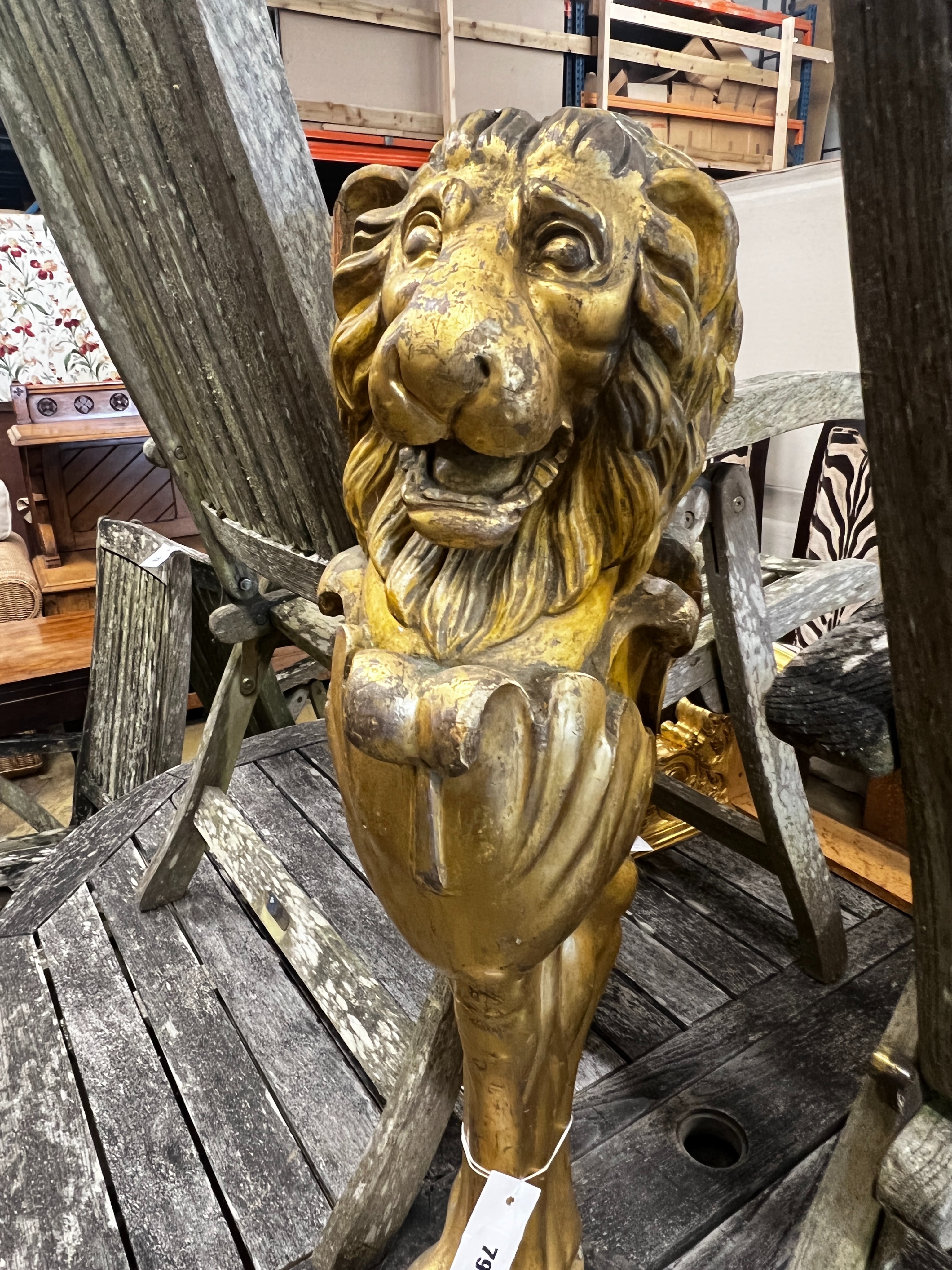 A Regency carved giltwood Monopodia console column, height 78cm
